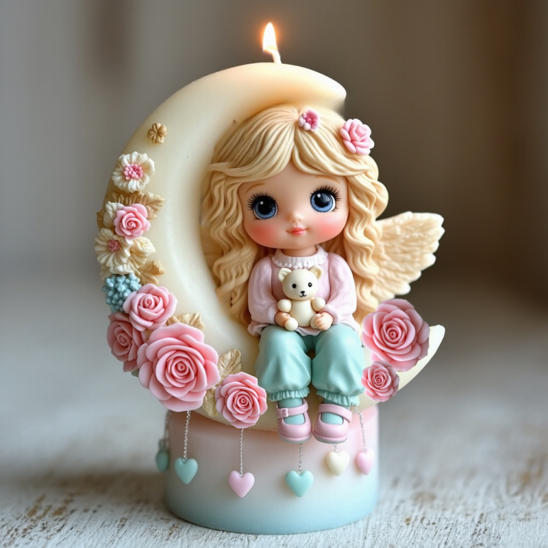 Candle Making Books - Moonlight Angel Themed Half-Moon Candle Silicone